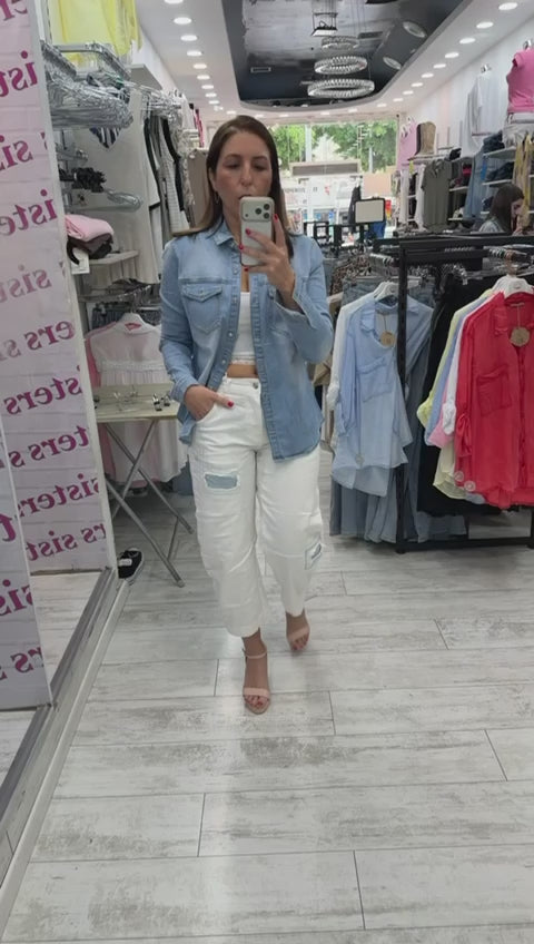 חולצת דנים "רומא" עם כפתורי קריסטל
